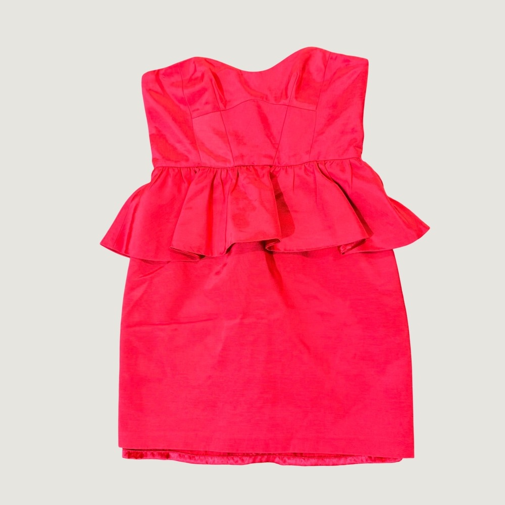 Peplum Mini Dress 4 Strapless Party Cocktail Pink Dupioni Slim Fit